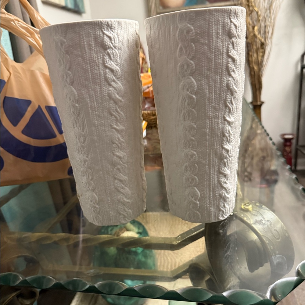 White Textured Ceramic Vases